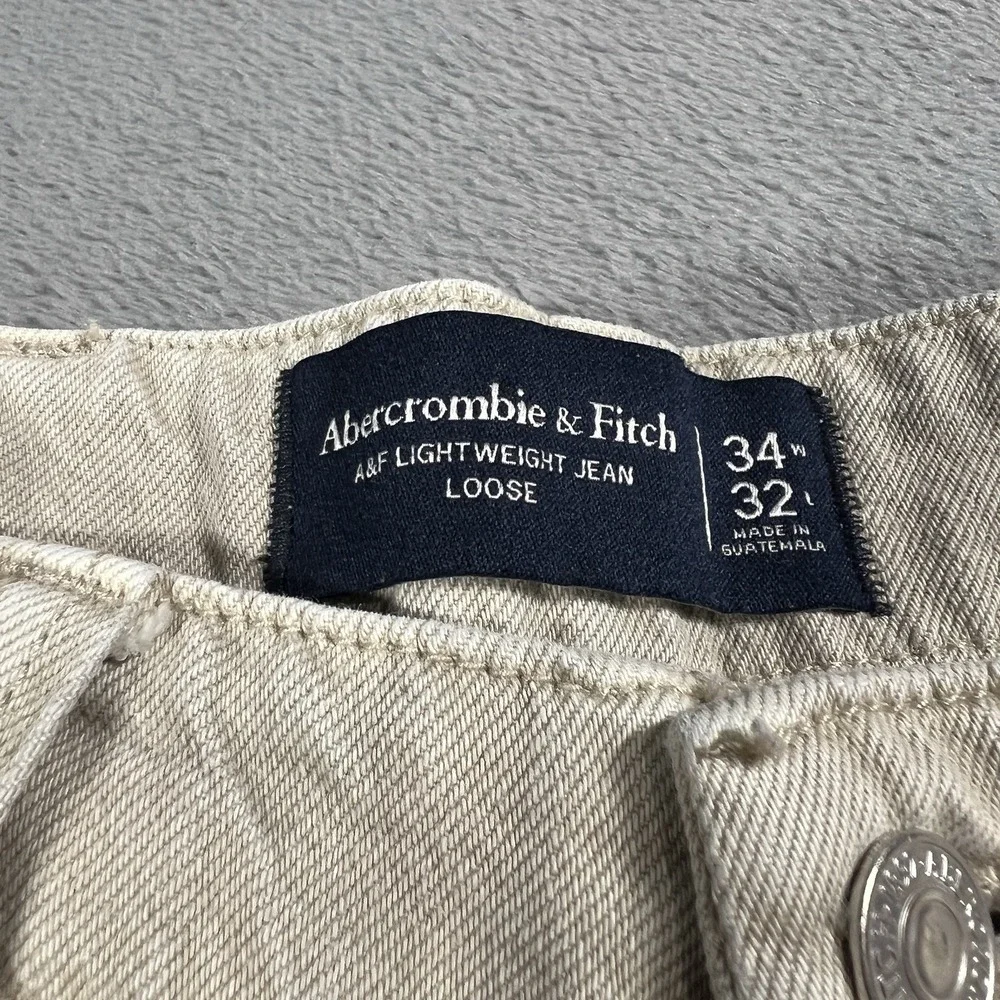 Abercrombie & Fitch Jeans Mens 34x32 Tan A&F Lightweight Jean Loose Baggy Denim